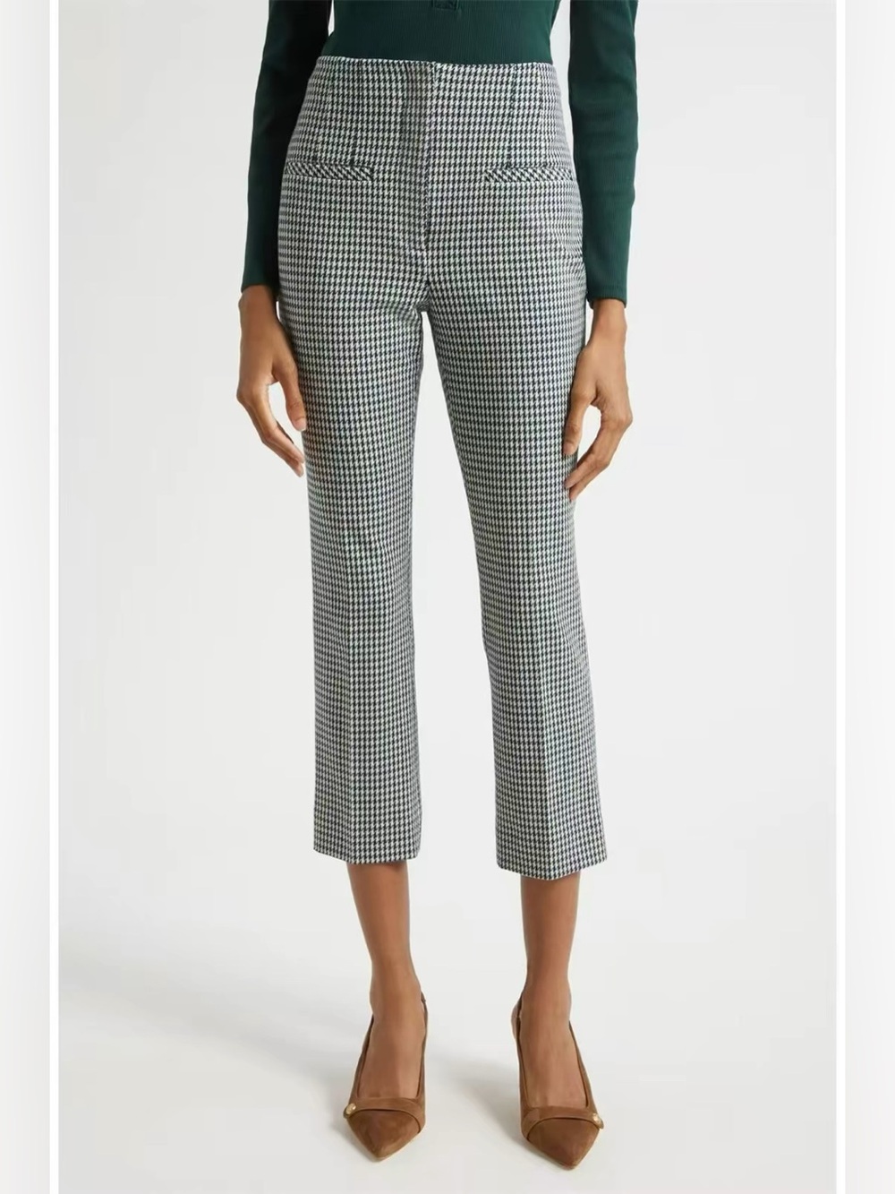 Veronica Beard Kean Houndstooth Check Crop Pants, 0 2 4 6 8 10